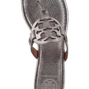 Tory Burch Miller Flip Flop - Leather Pewter Silver